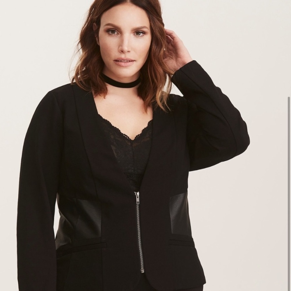 Torrid Black Ponte & Faux Leather Corset Blazer